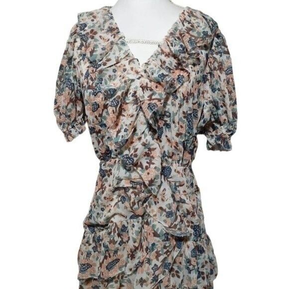 ULLA JOHNSON  Gardenia Delphine Floral Tiered Ruffled Dress Side Zipper Size 2 - Picture 11 of 14